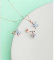 925 Ayar Gümüş Aquamarine Mini Nergis Çiçeği Kolye Küpe Set