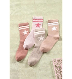 4 Çift Kadın Uzun Çorap  Yıldız Desen Extra Soft Unisex Pamuklu Çorap