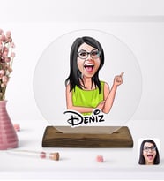 BK Gift Kişiye Özel Kadın Karikatürlü Yuvarlak Ahşap Standlı Biblo-19