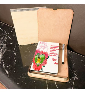 Anneler Günü Hediyesi Ahşap Kutulu Defter Kalem Set 008