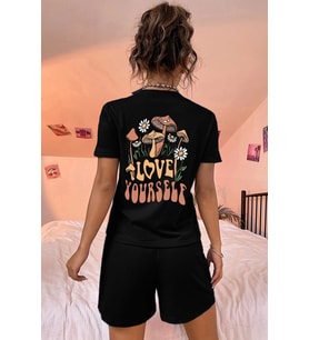 Love Yourself Baskı Şort Takım (Siyah)