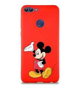Huawei P Smart Soft Premier Kapak Mickey Mouse-C Tasarımlı Silikon Kılıf - Kırmızı (Şeffaf)