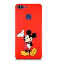 Huawei P Smart Soft Premier Kapak Mickey Mouse-C Tasarımlı Silikon Kılıf - Kırmızı (Şeffaf)