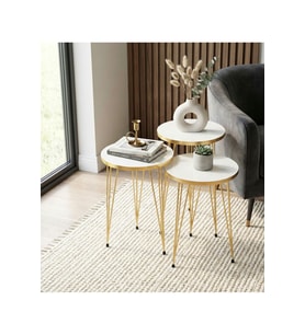 3’lü Zigon Sehpa Seti – 33 cm – Gold Tel Ayaklı