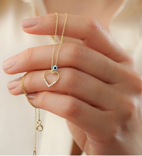 Saklı Takı 925 Ayar Gold Nazarlı Kalp Gümüş Kolye