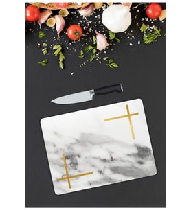 Beyaz Mermer Görünümlü  Cam Kesme  ve Sunum Tahtası  25 cm X 35 cm
