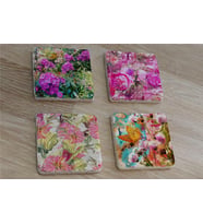 Kelebekli Çiçekler Doğal Taş Bardak Altlığı 4'lü set - Natural Stone Coasters