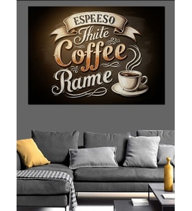 Kahve Yazılı Ve Espresso Fincanlı Pano Dekoratif Kanvas - Mdf Ahşap Tablo