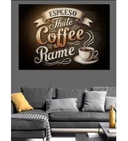Kahve Yazılı Ve Espresso Fincanlı Pano Dekoratif Kanvas - Mdf Ahşap Tablo