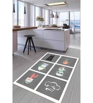 Siyah Kaymaz Taban Yıkanabilir bitki desenli Mutfak Halısı AR711