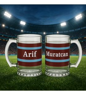 BK Gift Kişiye Özel Bordo Mavi Taraftar İsimli 2’li Buzlu Cam Bira Bardağı 50cl-1 , Taraftar Hediyesi, Arkadaş Hediye