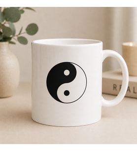 Ying Yang Baskılı Beyaz Kupa Bardak  Minimal Siyah Beyaz Seramik Kahve Kupası  Modern Estetik Tasarım Kupa