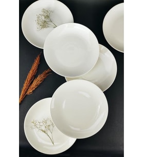 6'lı Deniz Form Porselen Servis Tabağı Seti 25 cm Krem C320.225
