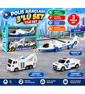 Plastik Üçlü Polis Araçları Seti