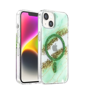 Onegif İphone 14 Lotus Simli Magsafe Kapak - Yeşil