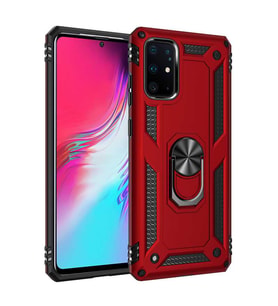 Samsung Galaxy S20 Plus Kılıf Metal For Car Yüzüklü Standlı Military Ring Serisi (Kırmızı)