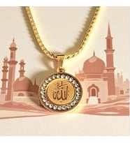 ALLAH Yazılı Zirkon Taşlı Çelik Kolye Ucu (Altın)