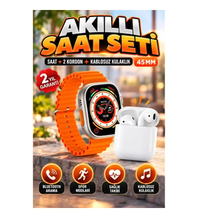 Watch 9 Max 45 mm Gümüş Akıllı Saat – 2 Kordon ve Kablosuz Kulaklık Seti