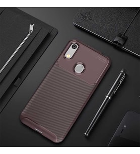 Huawei Y6S 2019 Kılıf Karbon Silikon Case (KAHVE)