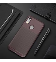 Huawei Y6S 2019 Kılıf Karbon Silikon Case (KAHVE)