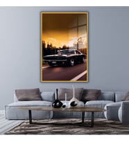 Metal Çerçeveli Temperli Cam Tablo 1970 Dodge Charger Araba (Gold)