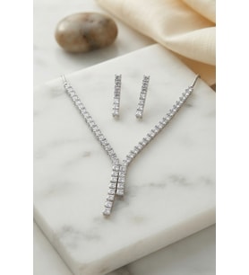 Kare Zirkon Taşlı Su Yolu Kolye ve Küpe Set TJ-BKO11157