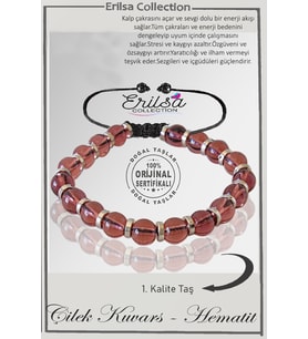 Sertifikalı Silver Fasetli Hematit - Çilek Kuvars Taşı Bileklik - Ayarlamalı (Pembe)