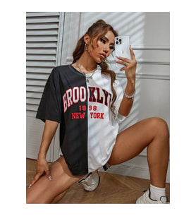 Brooklyn Çift Renk Baskılı Tasarım Tshirt (Siyah)
