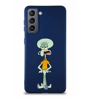 Samsung Galaxy S21 Soft Premier Kapak Squidward Dokunaç Tasarımlı Silikon Kılıf - Lacivert (Şeffaf)