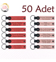 Nar Çiçeği & Yavru Ağzı, 50’li Set, İsim Yazılabilen Deri Anahtarlık, Aile Buluşmalarına Özel Anı