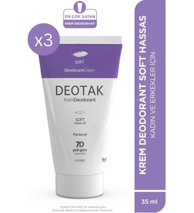 Deotak Soft Krem Deodorant Fresh Koku 35 ml x 3 Hassas Ciltler İçin 7 Güne Kadar Etkili