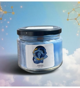 Balık Burcu (Pisces) Kavanoz Mum – Lavanta Kokulu - Ahşap Fitilli (Mavi)