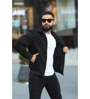 Polo Yaka Baharlık Süet Ceket (Siyah)