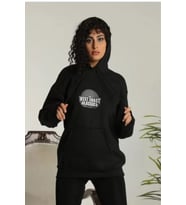 Unisex Sırt Baskılı Kapüşonlu Üç İplik Oversize Sweatshirt - Siyah