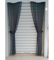 Tül Fon Perde 1/3 Sık Pileli Dikim Çift Kanat (Siyah-Haki)
