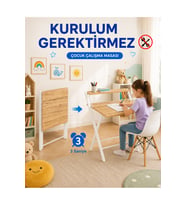 Metal Ayaklı Laptop Masası Katlanır Çalışma Masası Raflı Masa Katlanır Laptop Sehpası Dobo Beyaz Çam