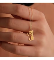 Kişiye Özel 925 Ayar Gümüş Tasarım Kedi Kolye (Gold)