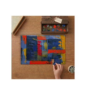 Mavi, Kırmızı Ve Sarı Soyut Resim Tasarımı 240 parça Ahşap Puzzle Ahşap Kutuda MP05611