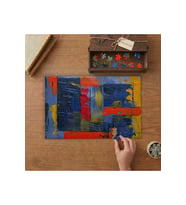 Mavi, Kırmızı Ve Sarı Soyut Resim Tasarımı 240 parça Ahşap Puzzle Ahşap Kutuda MP05611
