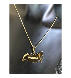 Kadın Gümüş Kolye - Rusya (RUSSİA) Haritası Bayrağı Gold Renk 925 Ayar Gümüş Ülke Kolye