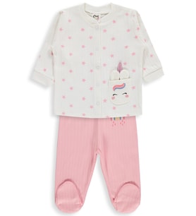 Civil Baby Çiçek Empirme 1-9 Ay Pijama Takımı - Ekru