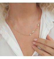 Vaoov 925 Ayar Gümüş İki Harfli ve Taşlı Kolye (Gold)