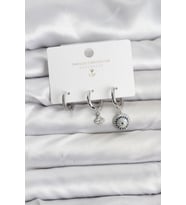 Nazar Model Gümüş Renk Pirinç 3'lü Kadın Küpe Seti - TJ-BKP11442