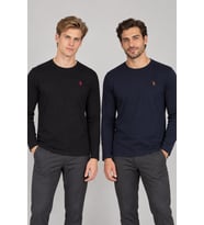 Dewberry Erkek Pamuklu Yuvarlak Yaka Sweatshirt 2'li Set Lacivert-Siyah T8588 Casual Stil, Seyahat Gardırobu