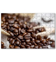 Cakapuzzle Keten Çuval Üzerinde Kahve Çekirdekleri Puzzle Yapboz MDF (Ahşap) (120 Parça)