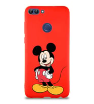 Huawei P Smart Soft Premier Kapak Mickey Mouse-E Tasarımlı Silikon Kılıf - Kırmızı (Şeffaf)