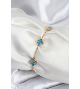 316L Çelik Gold Renk Buz Mavisi Baby Boy Yonca Kadın Bileklik - TJ-BB7948