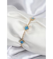 316L Çelik Gold Renk Buz Mavisi Baby Boy Yonca Kadın Bileklik - TJ-BB7948
