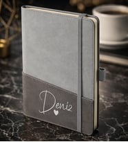 BK Gift Kişiye Özel Gri Termo Deri Defter -13, Kartvizit Bölmeli, Çizgili Ivory Kağıt