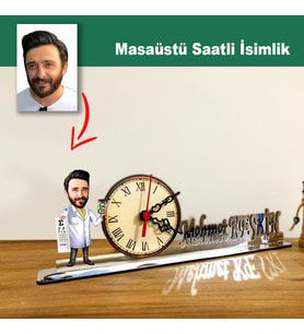 Karikatür Erkek Göz Doktoru Model Masaüstü Saatli İsimlik MSİ51